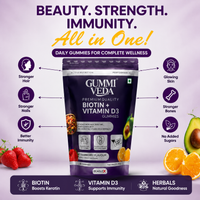 GummiVeda Biotin + Vitamin D3 Gummies – Strawberry | For Hair, Skin & Bones | 60 Gummies 1