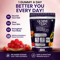 GummiVeda Biotin + Vitamin D3 Gummies – Strawberry | For Hair, Skin & Bones | 60 Gummies 4