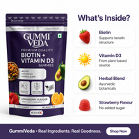 GummiVeda Biotin + Vitamin D3 Gummies – Strawberry | For Hair, Skin & Bones | 60 Gummies 7
